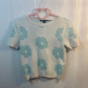 Forever 21 White and Teal Sweater